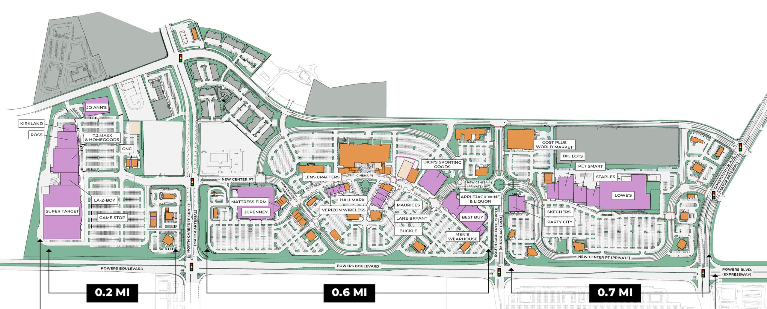 First and Main Town Center mobile mape of stores and shops